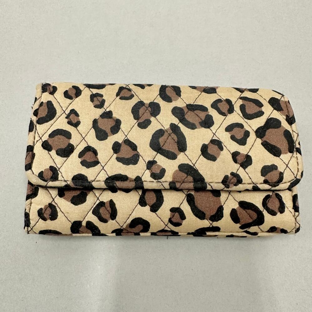 Vera Bradley leopard print quilted cotton‎ RFID trifold wallet snap closure